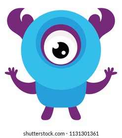 
Monster screaming in fear, one eyed monster or cyclops flat icon image 
