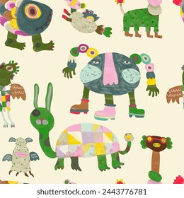 Monster seamless pattern. watercolor vector illustration. animal.