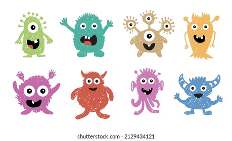 Monster set, hand drawn illustration