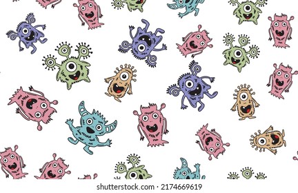 Monster set, hand drawn illustration.	