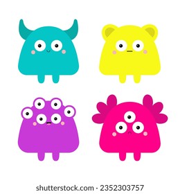 Monster set. Happy Halloween. Cute face little head. Colorful monsters. Cartoon kawaii scary funny character. Different emotion. Baby collection. T-shirt design. White background. Flat design. Vector