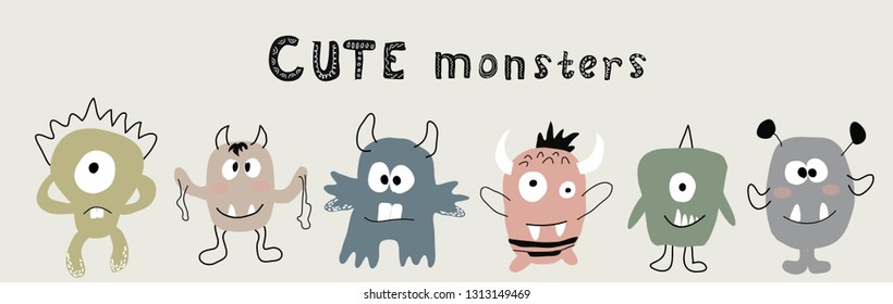 monster set vector illustration for kids t shirt fabric design