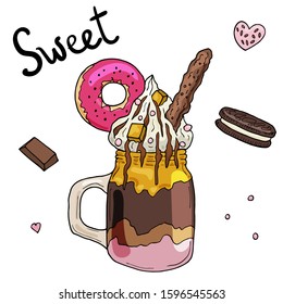 Monster shake. Hand drawn vector illustration. Isolated on white background.
