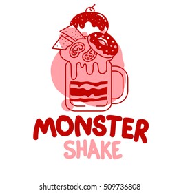 Monster Shakes in cocktail jars. Giant milk shake. Vector color illustration isolated on a white background.