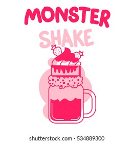 Monster Shakes in cocktail jars. Giant milk shake. Vector color illustration isolated on a white background.