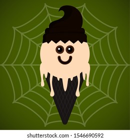 Monster shape ice cream cone. Halloween season - Vector illustration