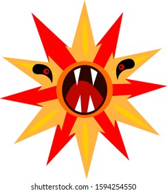 monster in the shape of a star with an open mouth and sharp fangs angry cartoon character on a white background concept of mysticism and ghosts