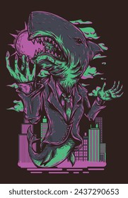 Monster Shark Boss Mafia City: Vector Asset for Logo, Mascot, Sticker, T-Shirt, Tattoo