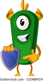 Monster with shield, illustration, vector on white background.