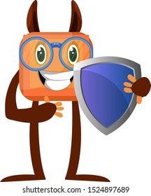 Monster with shield, illustration, vector on white background.