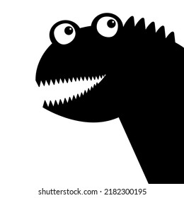 Monster silhouette in the corner. Black Funny cute cartoon kawaii baby character. Dinosaur monsters. Happy Halloween. Tooth fang, tongue, horns. Flat design. White background. Vector illustration