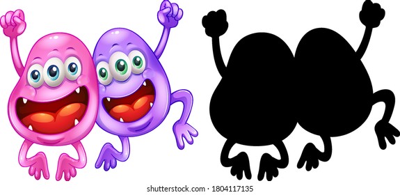 Monster with its silhouette on white background illustration