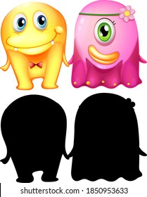 Monster con su silueta sobre la ilustración de fondo blanco