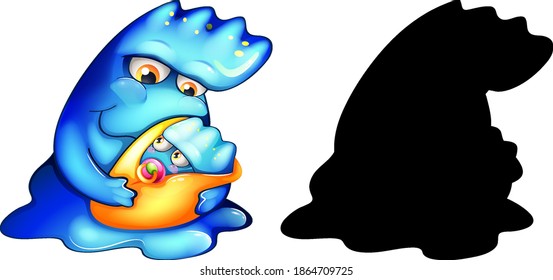 Monster con su silueta sobre la ilustración de fondo blanco