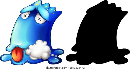 Monster with its silhouette on white background illustration
