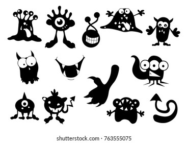 Silhouettes Cute Doodle Monstersbacteria Stock Vector (Royalty Free ...