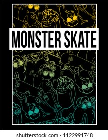 monster skateboarding vector design