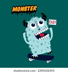 Monster Skating Cartoon Vector Design