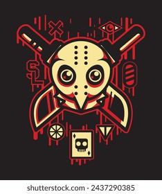 Monster Skull Cartoon Character with Slashing Devil Sword Design