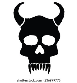 Monster skull with horns and big teeth.