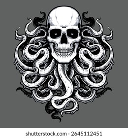 monster skull octopus vector illustration