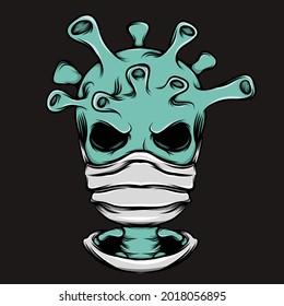 The monster skull using the medical mask of illustration