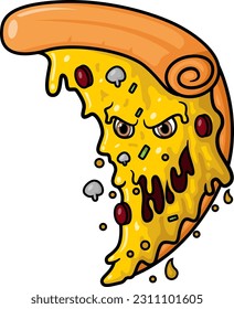 Monster slice pizza cartoon mascot character of illustration