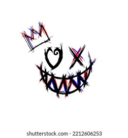 monster smile with crown on it and love eyes