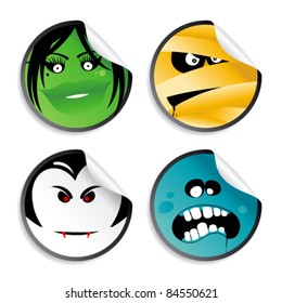 Monster smileys, halloween wicked stickers.