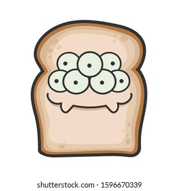 Monster smiling slice of bread cartoon illustration isolated on white