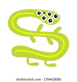 Monster snake green silhouette. Happy Halloween. Cute kawaii cartoon scary funny character icon. Eyes, hands, legs. Funny baby collection. Isolated. White background. Flat design. Vector