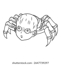 Monster spider vector on yellow background in anime