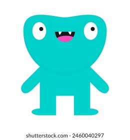 Monster standing. Happy Halloween. Blue silhouette icon. Eyes, fangs tooth, hands. Cute cartoon kawaii funny happy smiling baby character. Childish style. Flat design. White background Isolated Vector