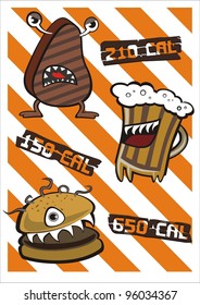 monster Steak Beer and Burger with calories vector illustration