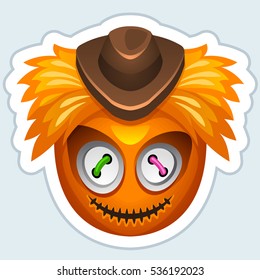 Monster sticker. Cartoon vector illustration of scarecrow. Vector eps 10.