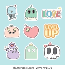 monster sticker illustrtion set. vector.