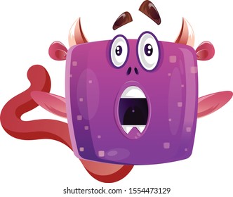 Monster Sticker With Shocking Expression. Vector Illustration Isolated On White Background 