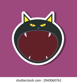 Monster stickers With Halloween Black Cat. Purple Background. Flat design. Halloween symbols. Vector and Illustration.