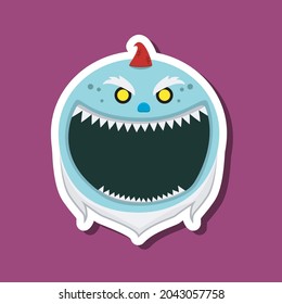 Monster stickers With Halloween Creepy Gnome. Purple Background. Flat design. Halloween symbols. Vector and Illustration.