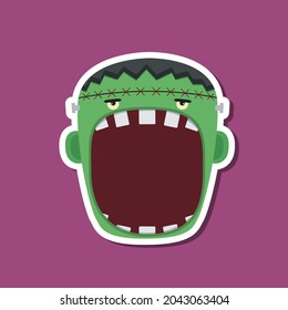 Monster stickers With Halloween Frankenstein. Purple Background. Flat design. Halloween symbols. Vector and Illustration.