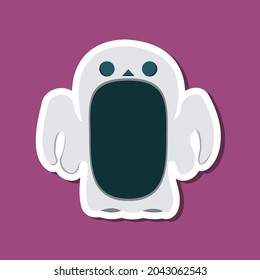 Monster stickers With Halloween Ghost. Purple Background. Flat design. Halloween symbols. Vector and Illustration.