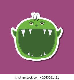 Monster Stickers With Halloween Goblin. Purple Background. Flat Design. Halloween Symbols. Vector And Illustration.