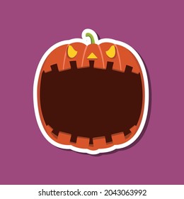 Monster stickers With Halloween Pumpkin. Purple Background. Flat design. Halloween symbols. Vector and Illustration.