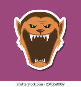 Monster stickers With Halloween Wolf Man. Purple Background. Flat design. Halloween symbols. Vector and Illustration.