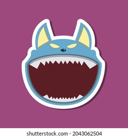 Monster stickers With Halloween Wolf. Purple Background. Flat design. Halloween symbols. Vector and Illustration.