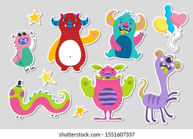 monster stickers set 1. Vector illustration.