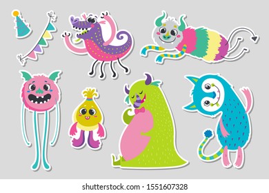 monster stickers set 2. Vector illustration.