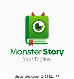 Monster Story Logo Vector Illustration. Template Design Idea Combining Monster One eye and Book Shape