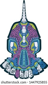 Monster. Stylized character. Fantasy. Vector illustration. Print for textiles. Postcard, emblem, amulet.