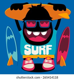 monster surfer vector character design